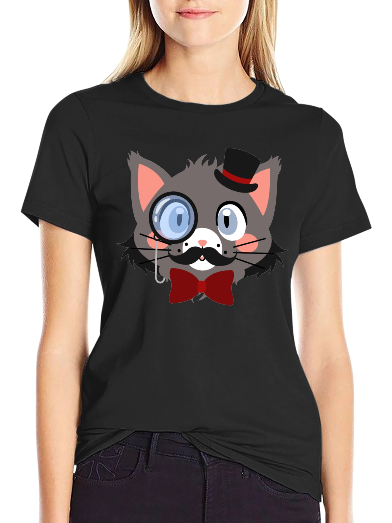 Dapper Cat T-Shirt - Monocle & Bowtie