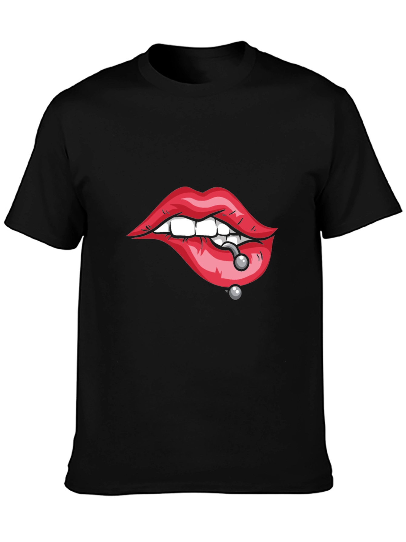 Pierced Lips Graphic Tee - Bold Black T-Shirt
