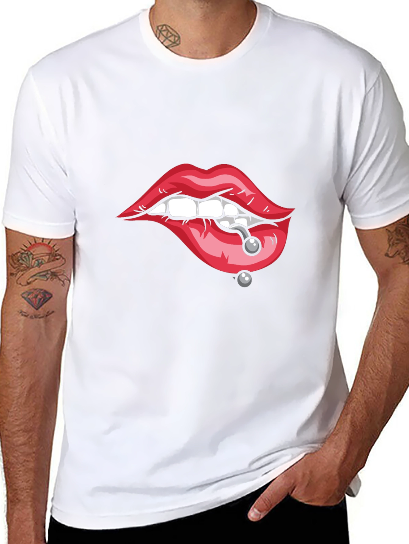 Pierced Lips Graphic Tee - Bold Black T-Shirt