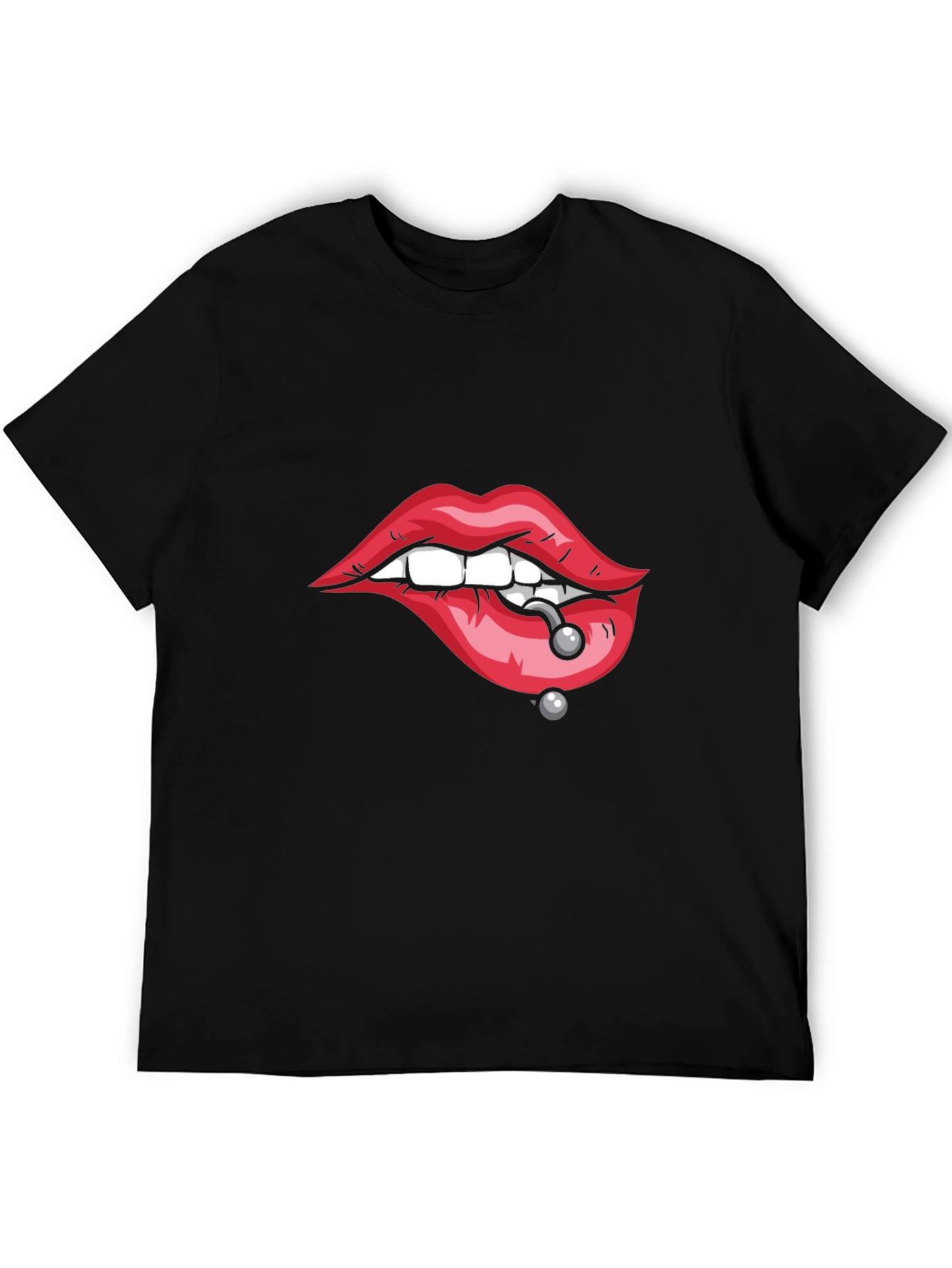 Pierced Lips Graphic Tee - Bold Black T-Shirt