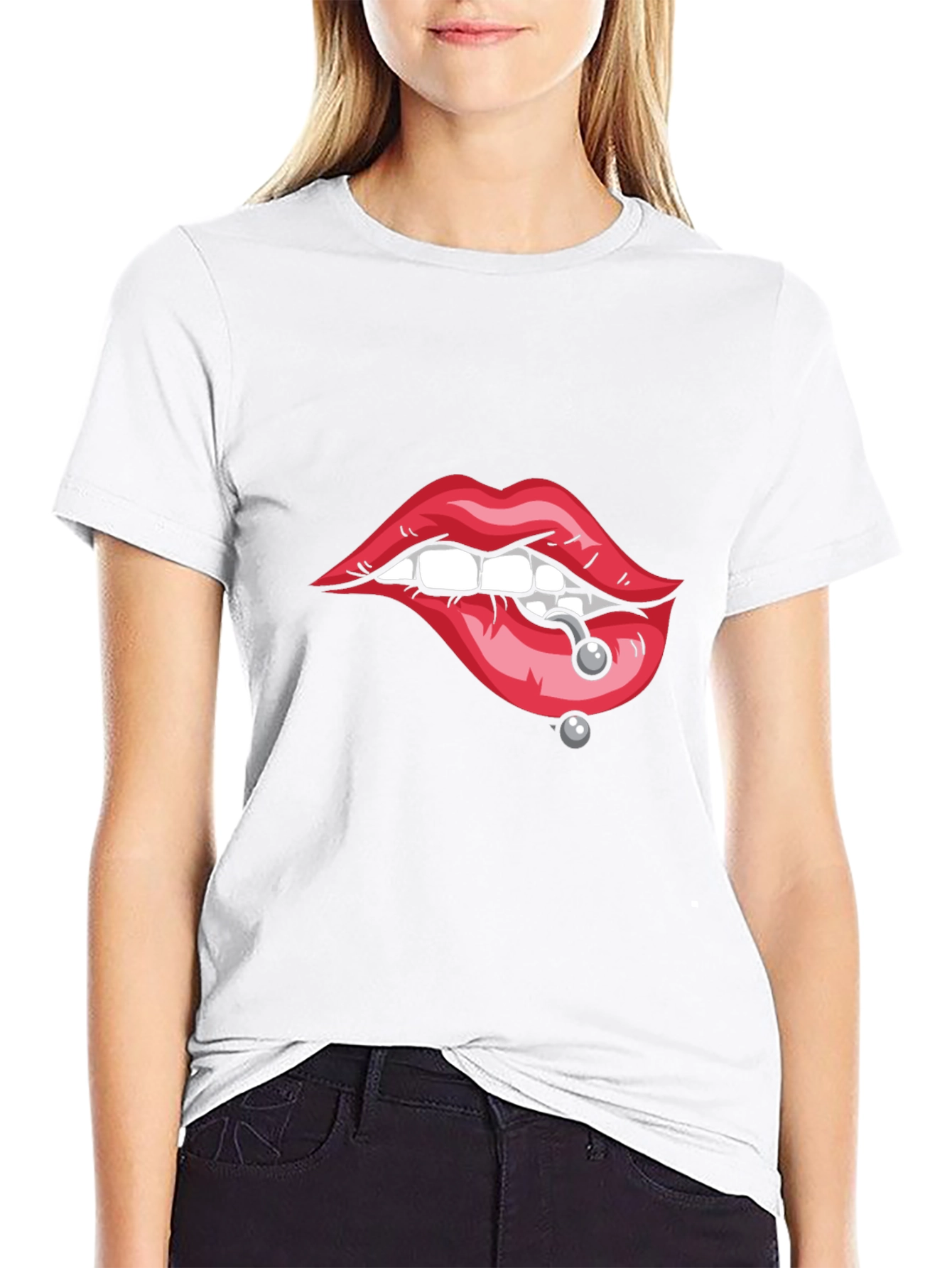 Pierced Lips Graphic Tee - Bold Black T-Shirt