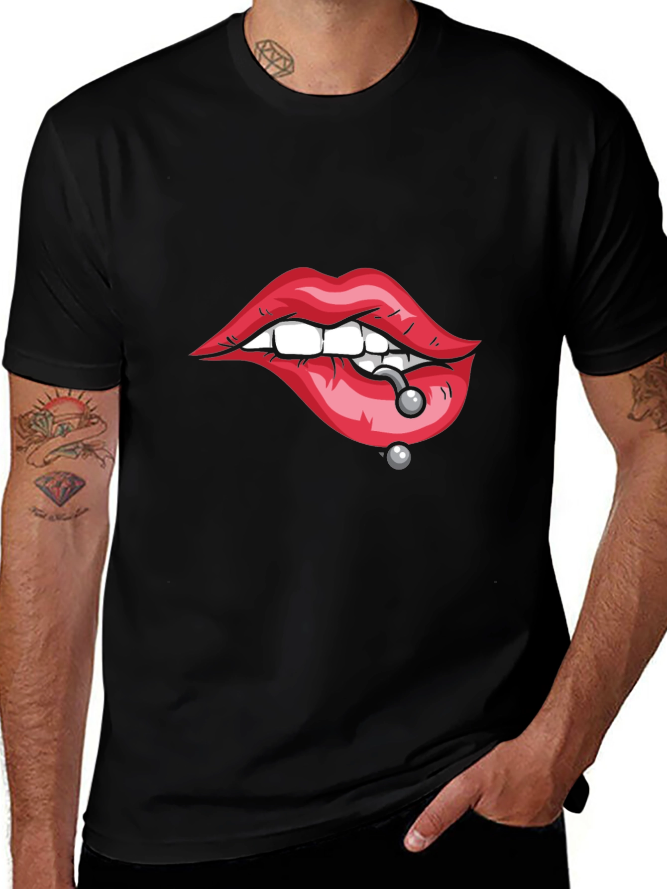 Pierced Lips Graphic Tee - Bold Black T-Shirt