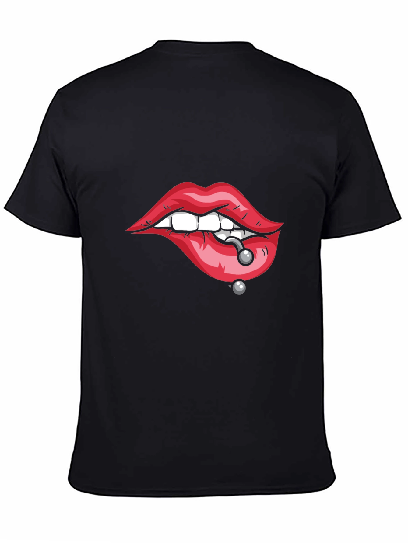 Pierced Lips Graphic Tee - Bold Black T-Shirt