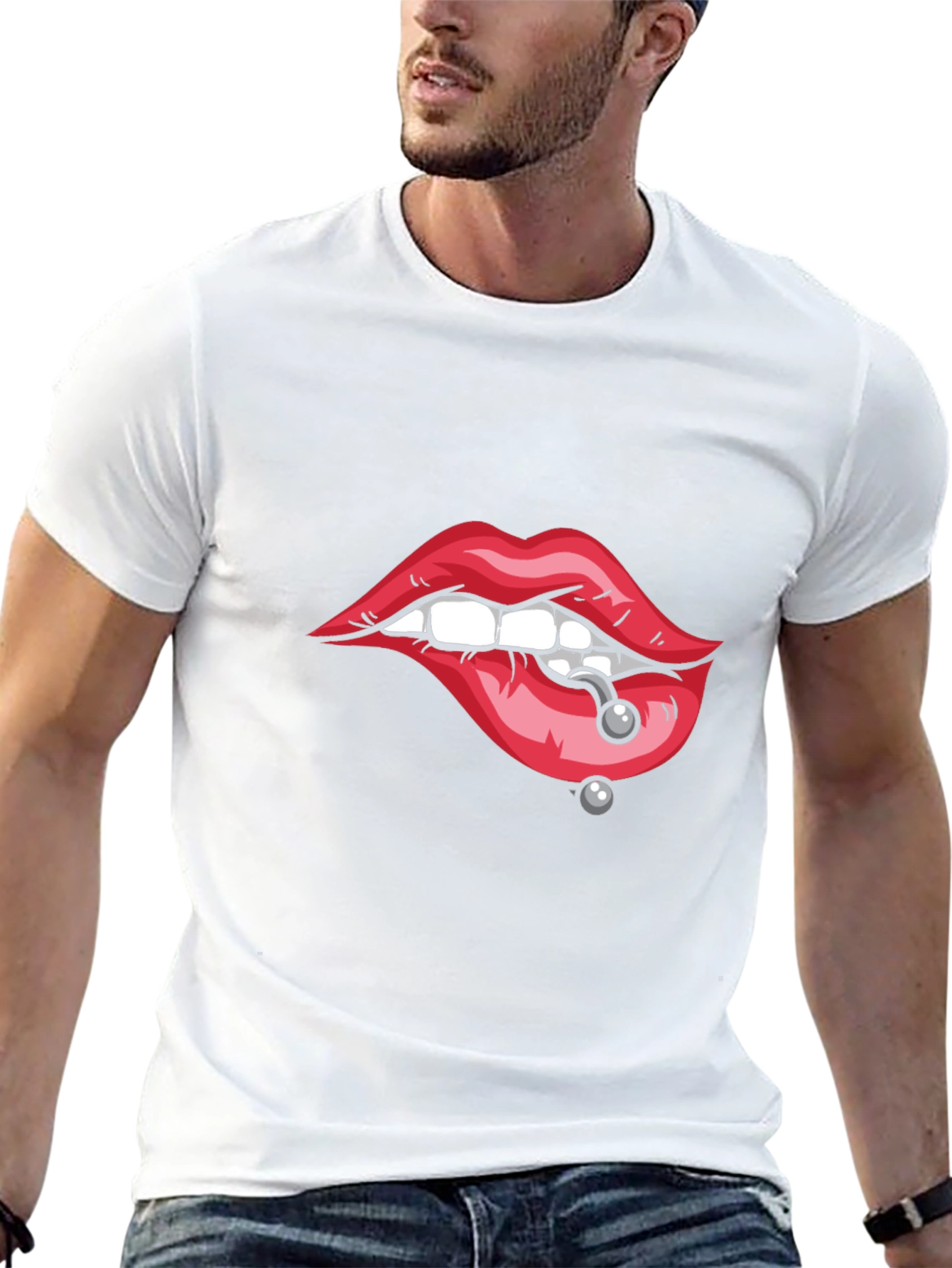 Pierced Lips Graphic Tee - Bold Black T-Shirt