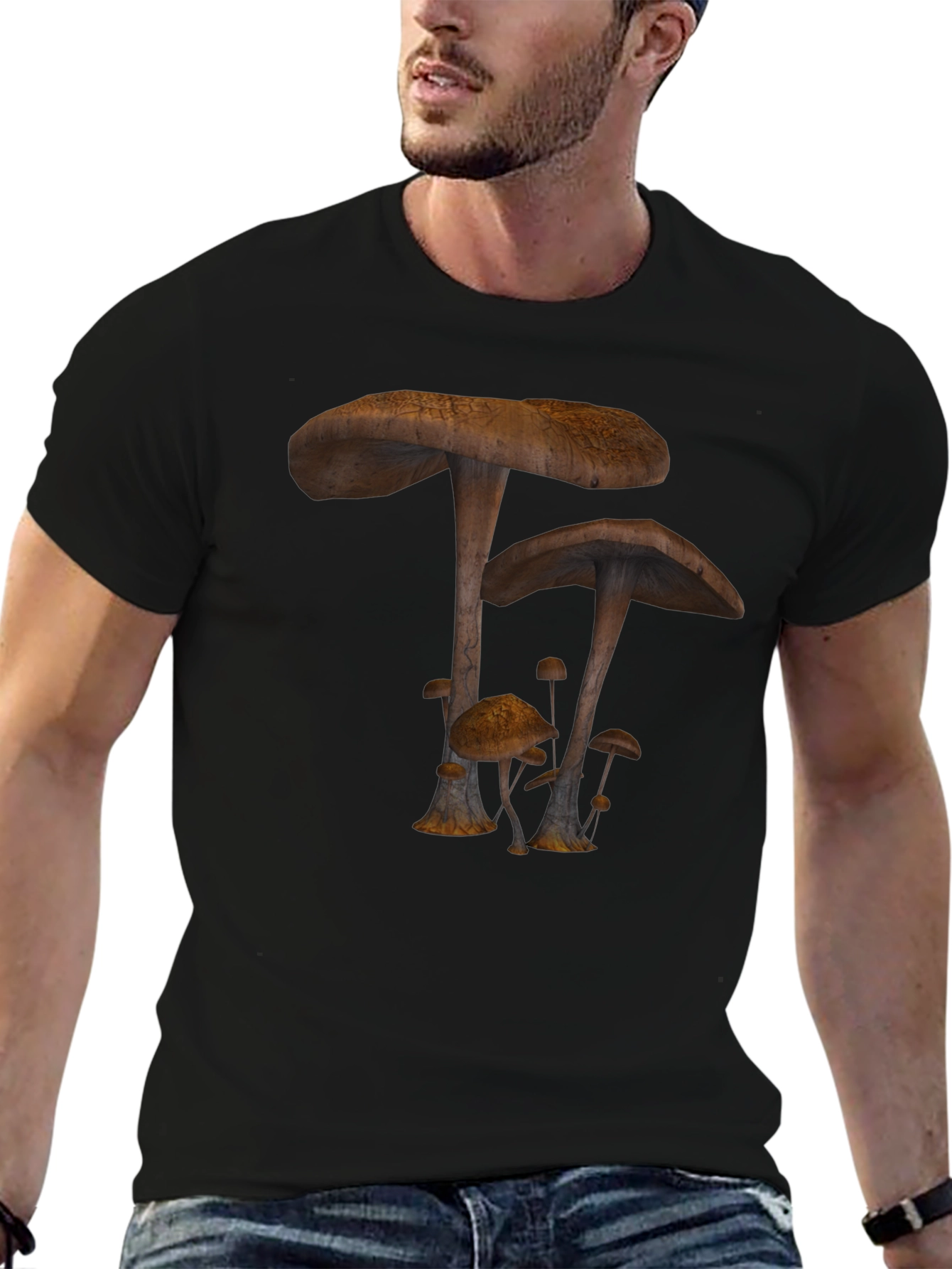Mushroom Print Black T-Shirt