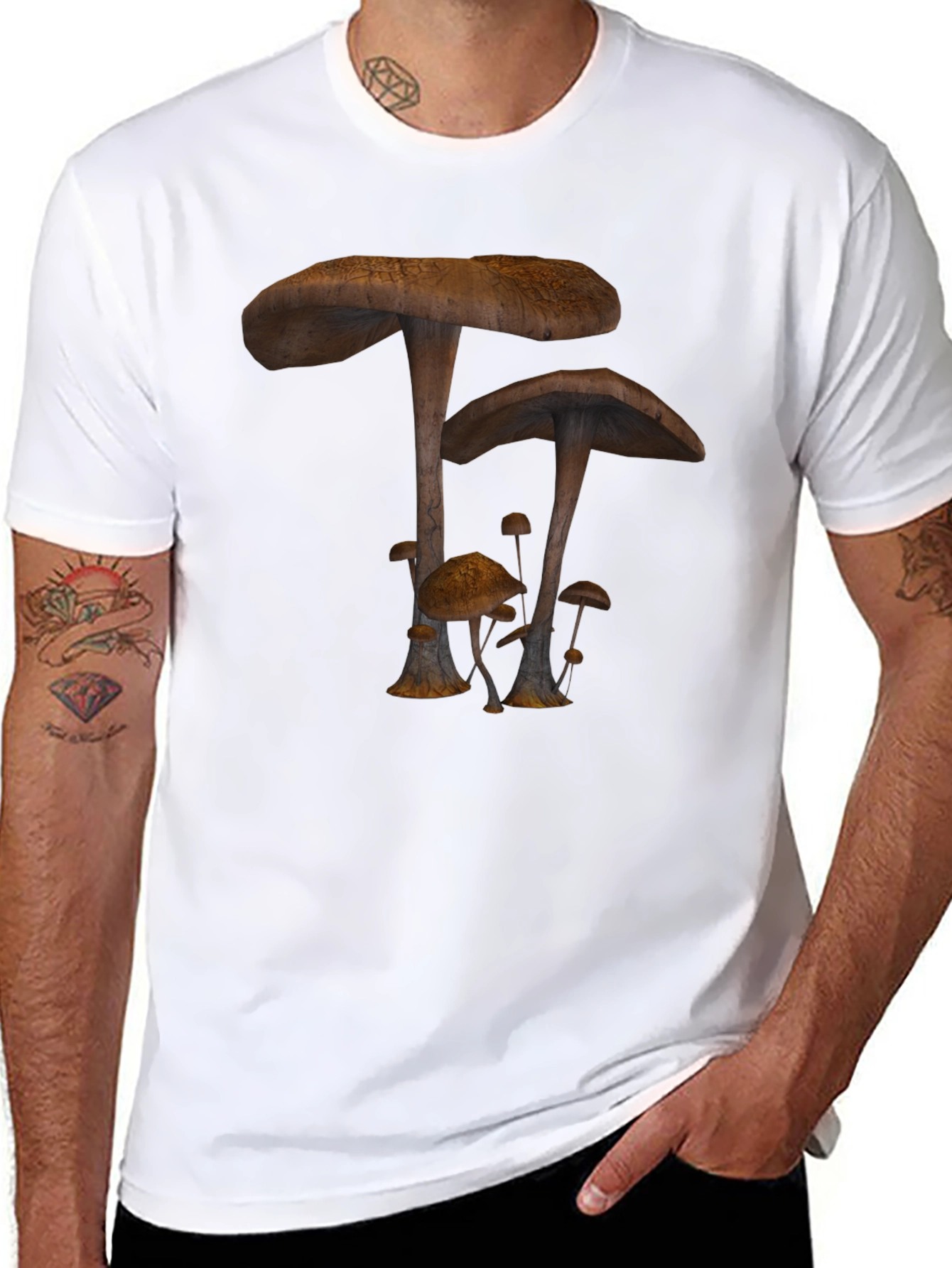 Mushroom Print Black T-Shirt