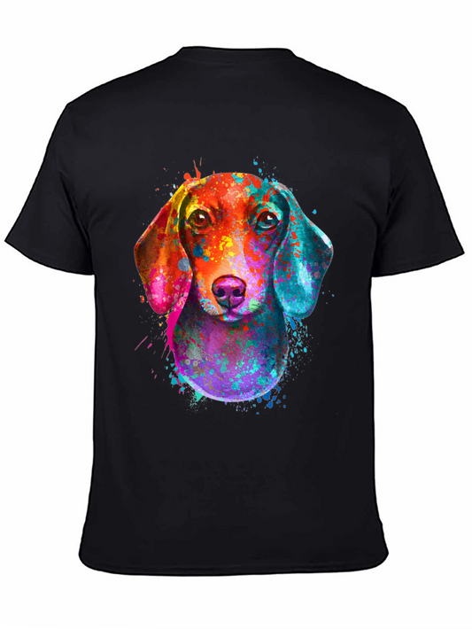 Watercolor Dachshund Print Black T-Shirt