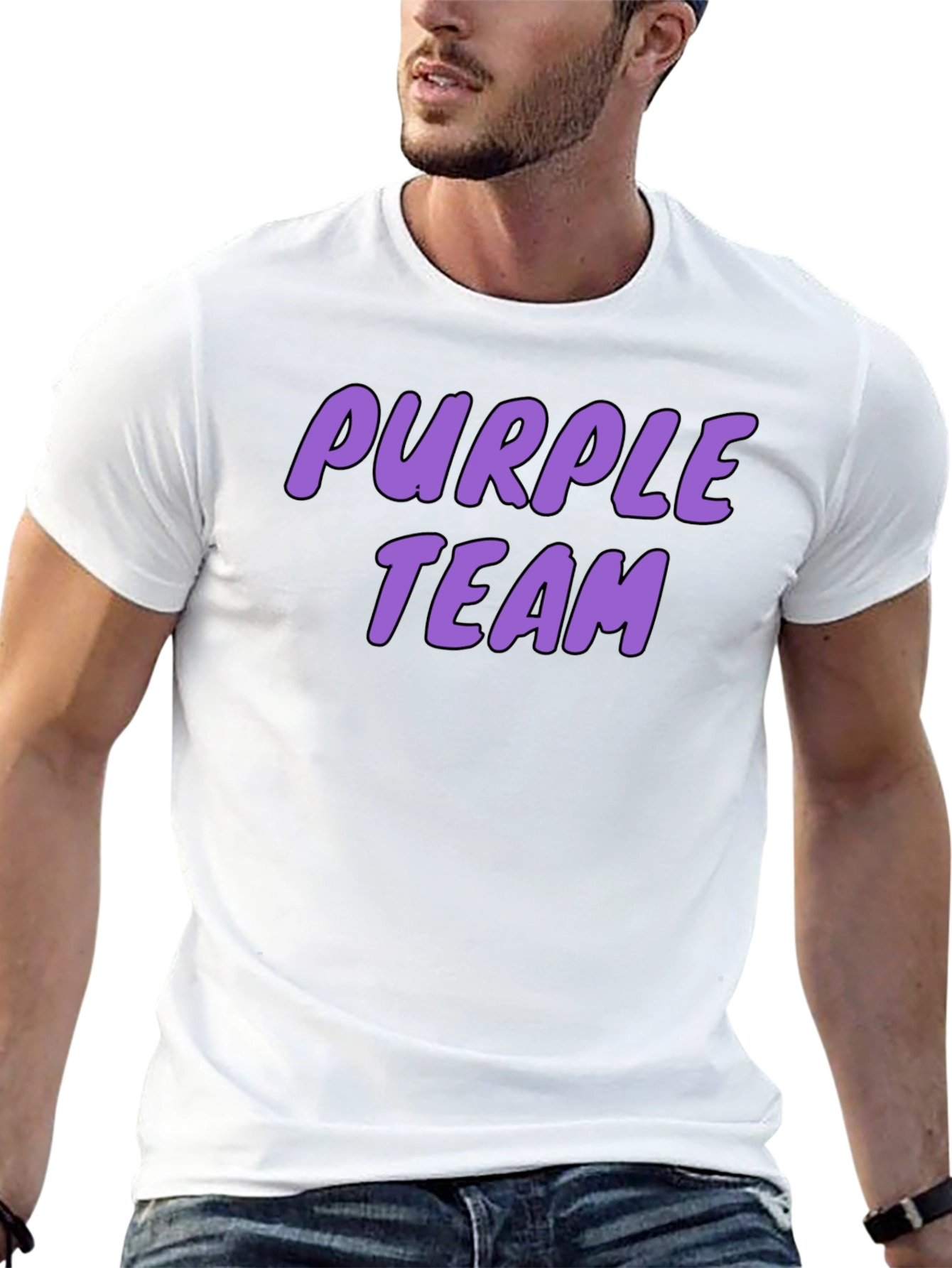 Purple Team Graphic Print Black T-Shirt