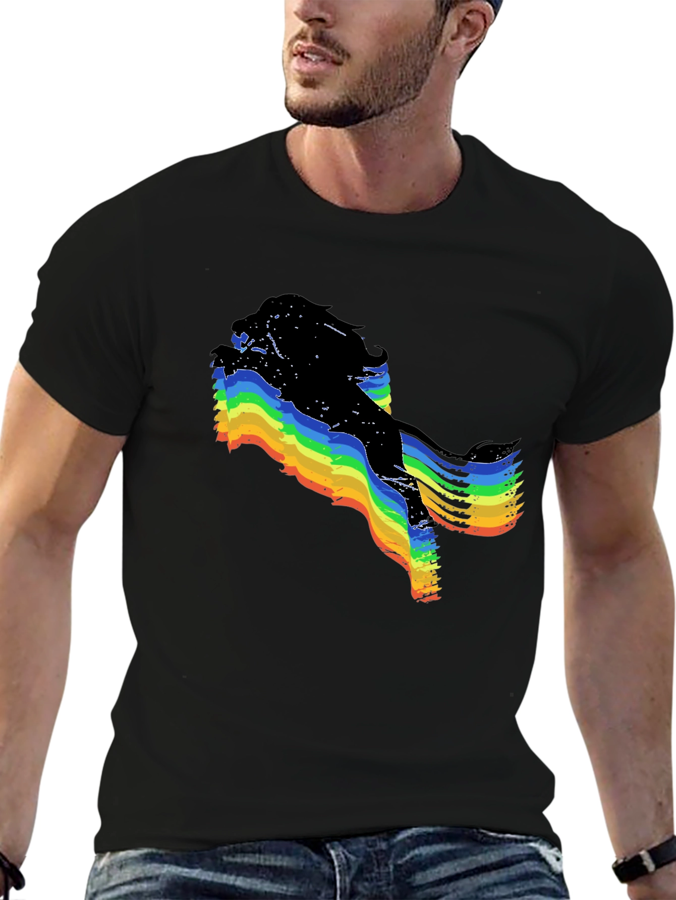 Rainbow Glitch Graphic Black T-Shirt
