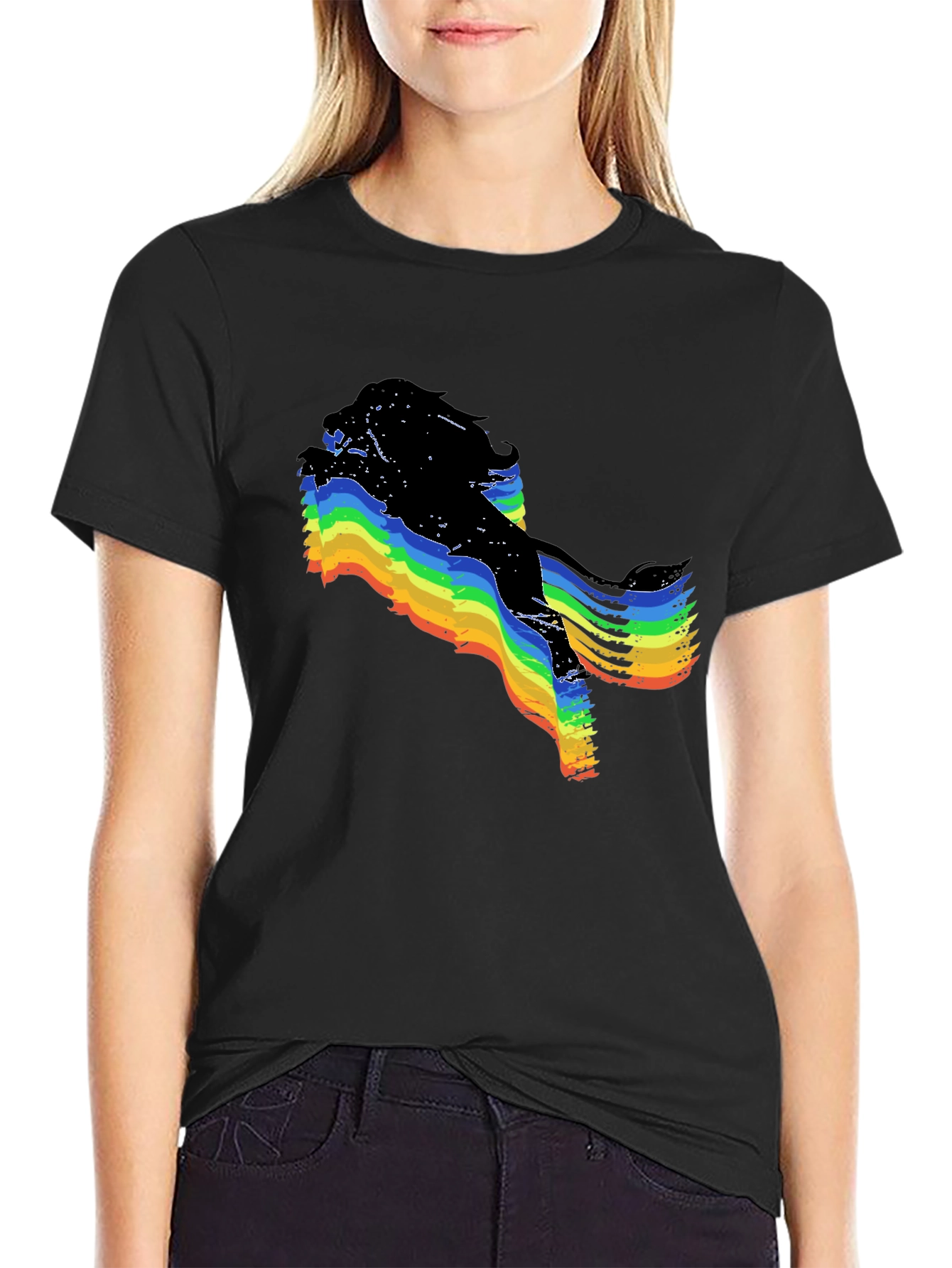 Rainbow Glitch Graphic Black T-Shirt