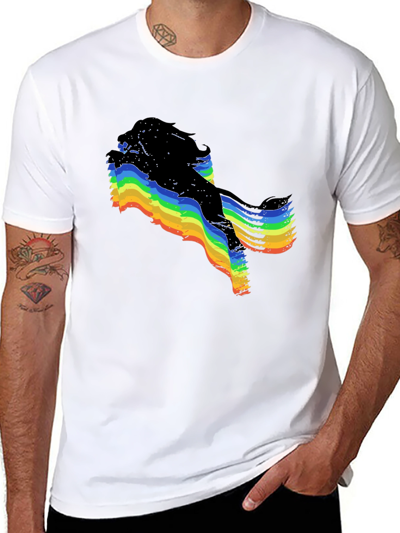 Rainbow Glitch Graphic Black T-Shirt