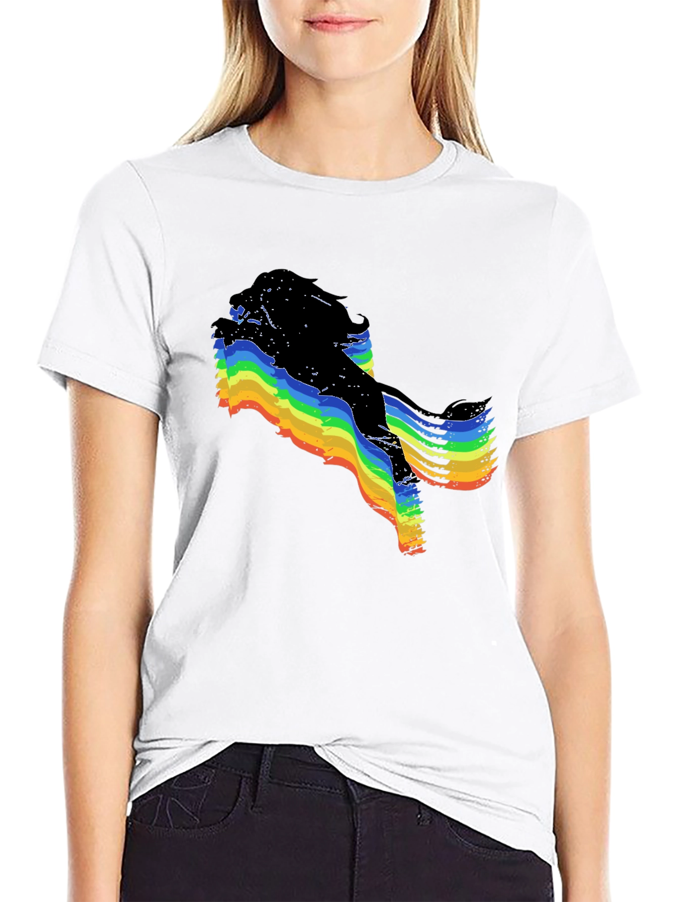 Rainbow Glitch Graphic Black T-Shirt