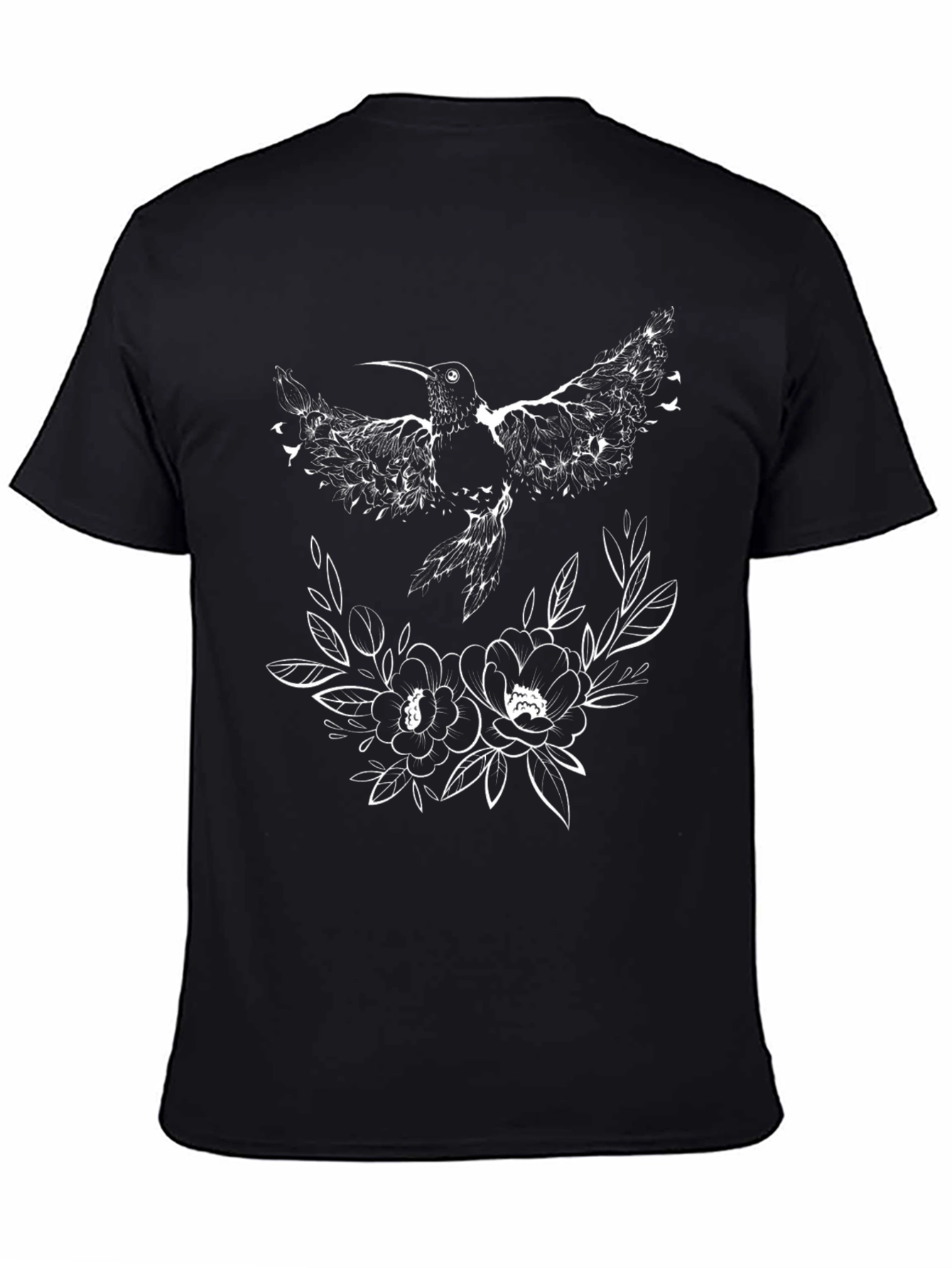 Hummingbird & Floral Graphic Black T-Shirt