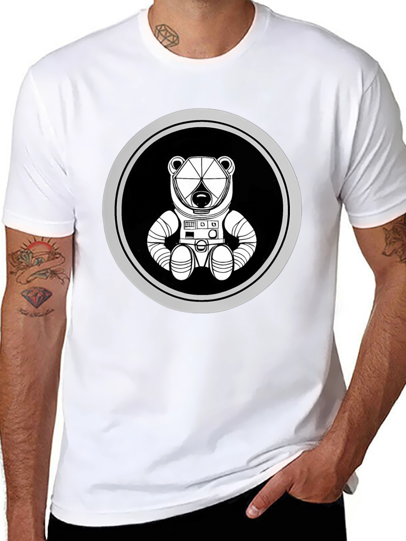Astronaut Bear Graphic Tee - Black Cotton Blend
