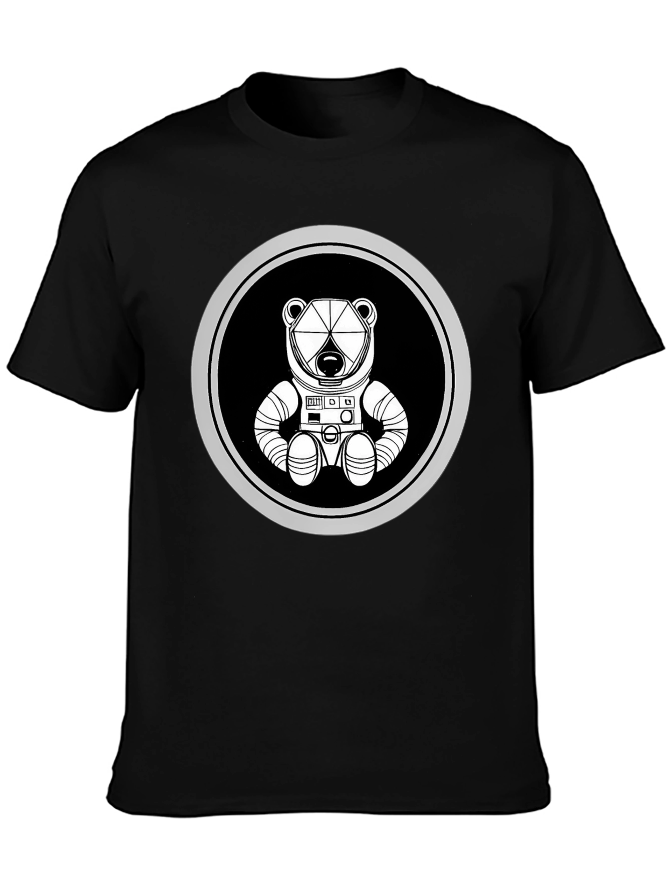 Astronaut Bear Graphic Tee - Black Cotton Blend