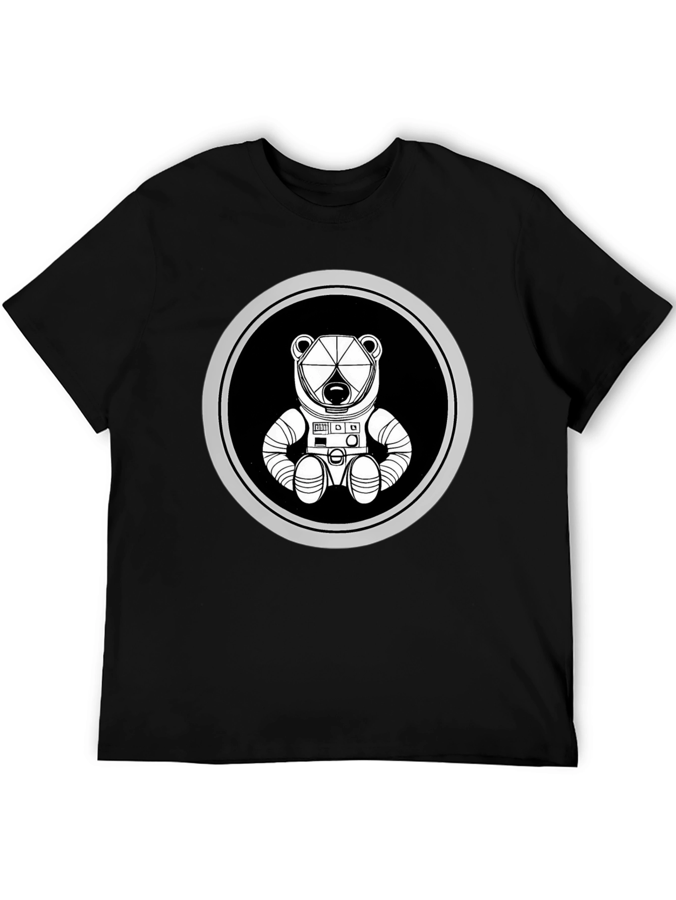 Astronaut Bear Graphic Tee - Black Cotton Blend