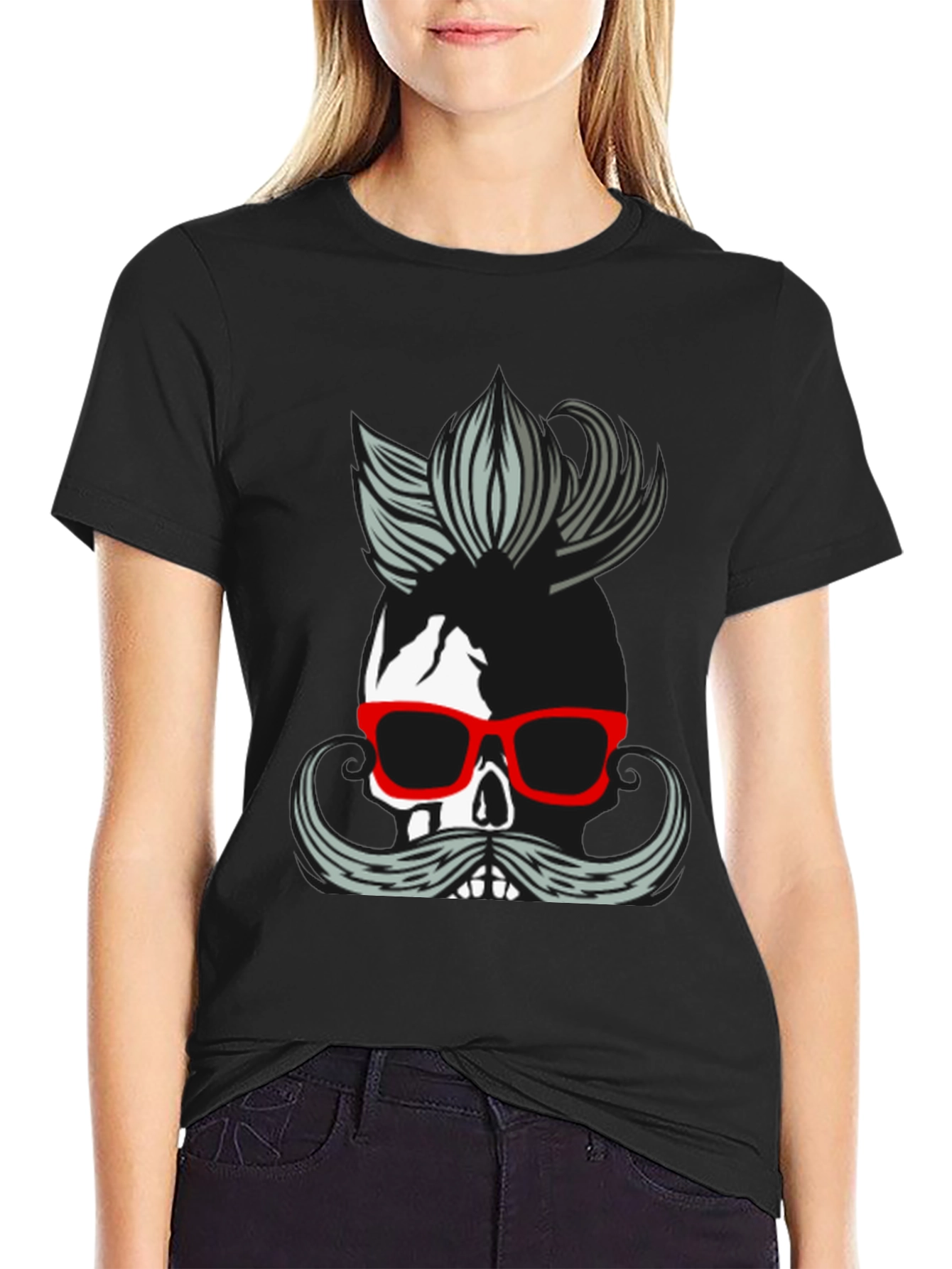 Skull with Mustache & Glasses T-Shirt
