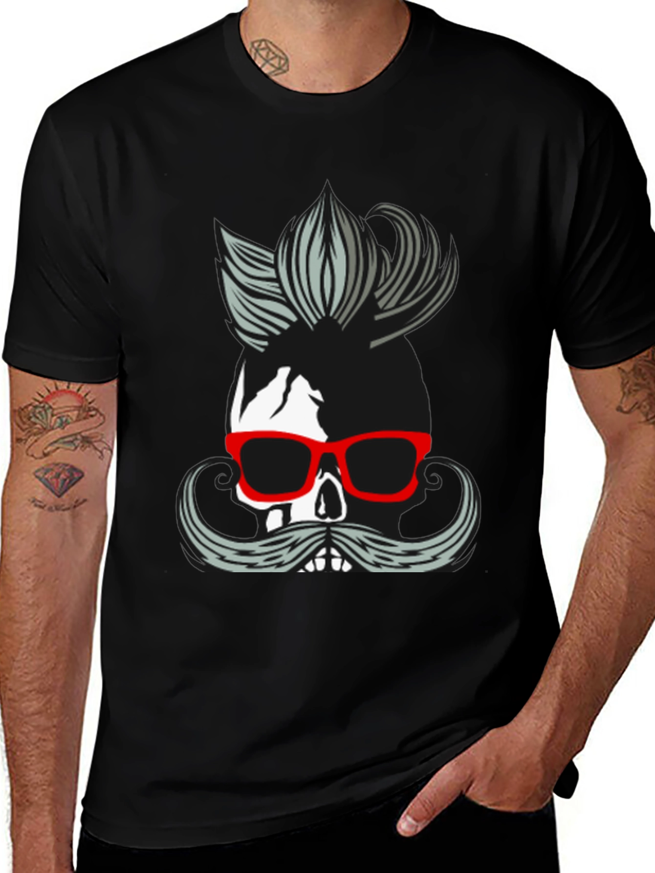 Skull with Mustache & Glasses T-Shirt