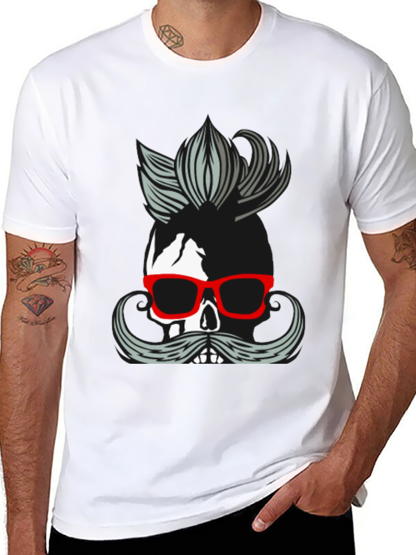 Skull with Mustache & Glasses T-Shirt