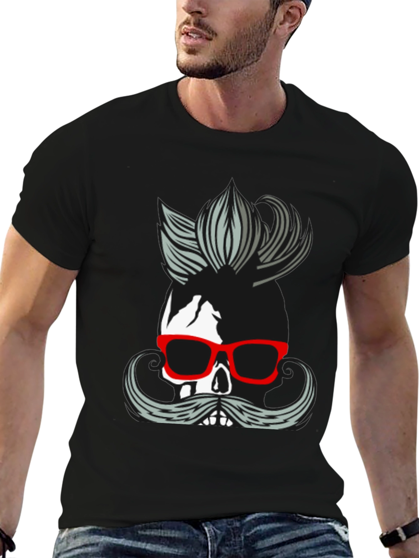 Skull with Mustache & Glasses T-Shirt