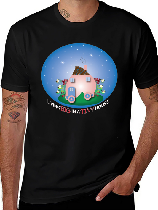 Tiny House Graphic Tee - Black Cotton Comfort