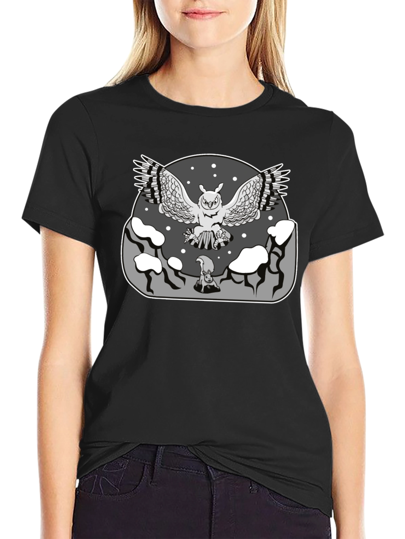 Owl vs Squirrel Graphic T-Shirt