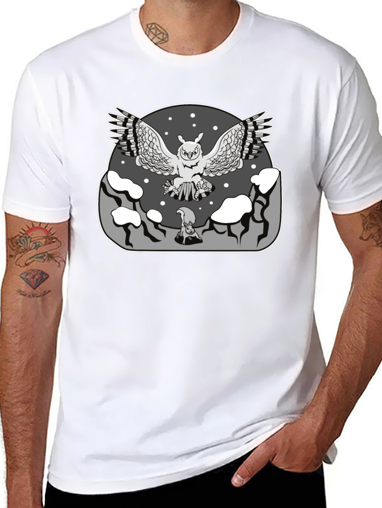 Owl vs Squirrel Graphic T-Shirt