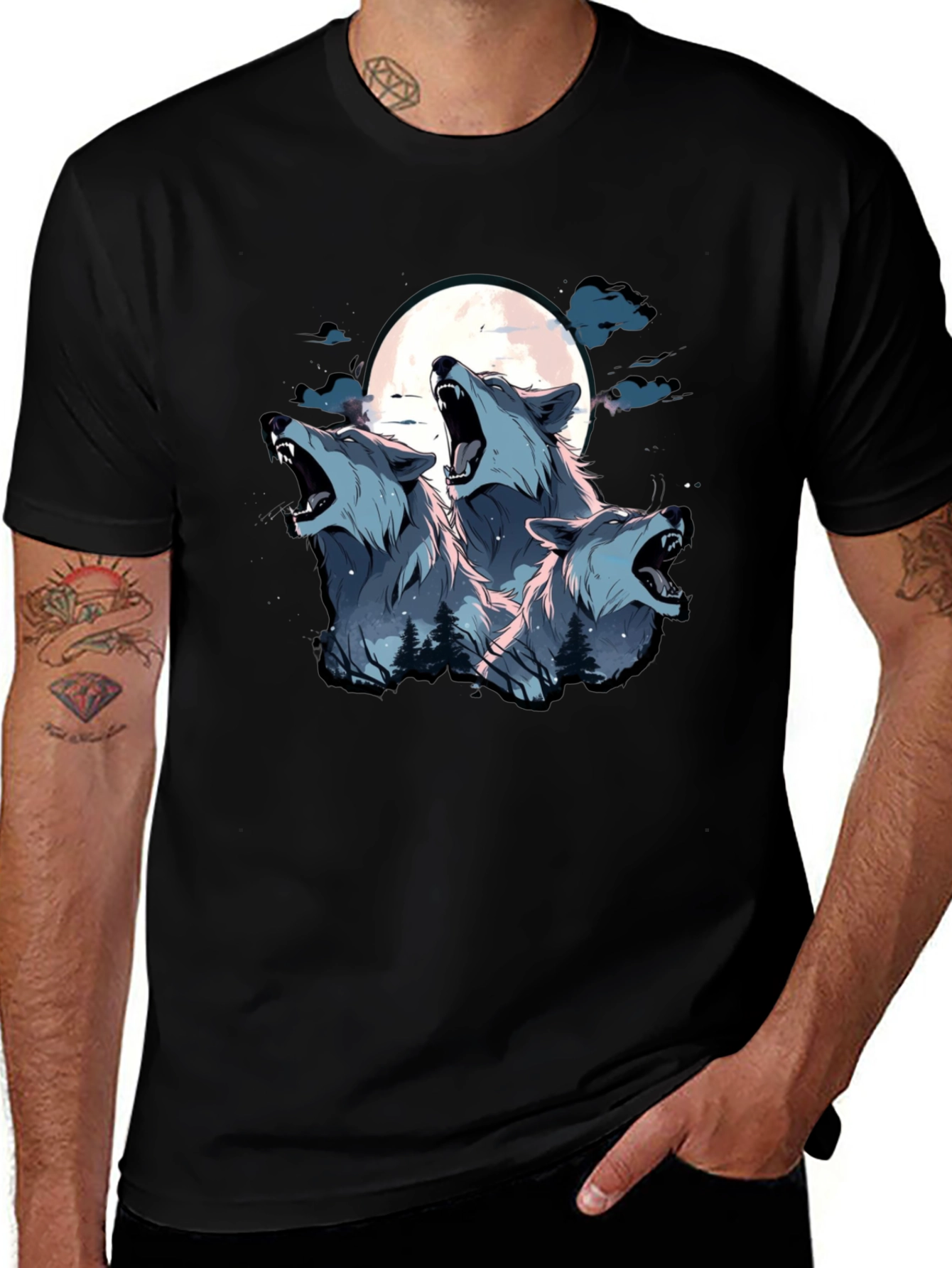 Three Wolf Moon Graphic Tee - Black