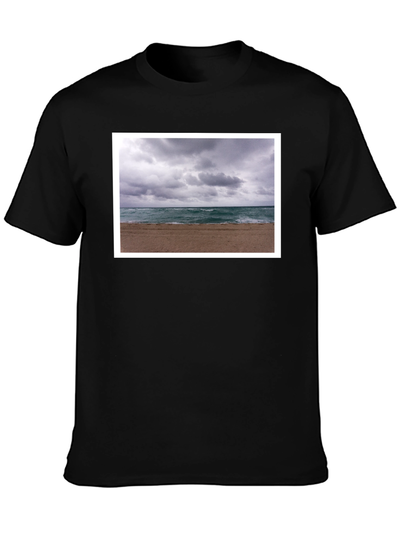 Stormy Beach Graphic Tee - Black Cotton T-Shirt