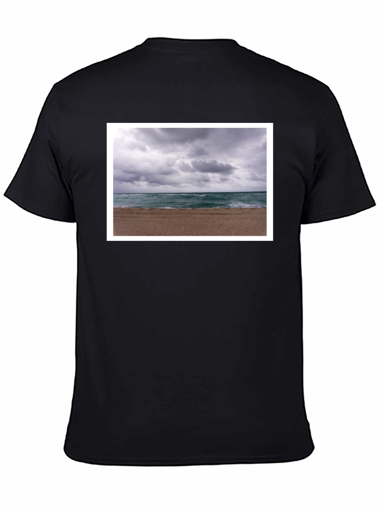 Stormy Beach Graphic Tee - Black Cotton T-Shirt