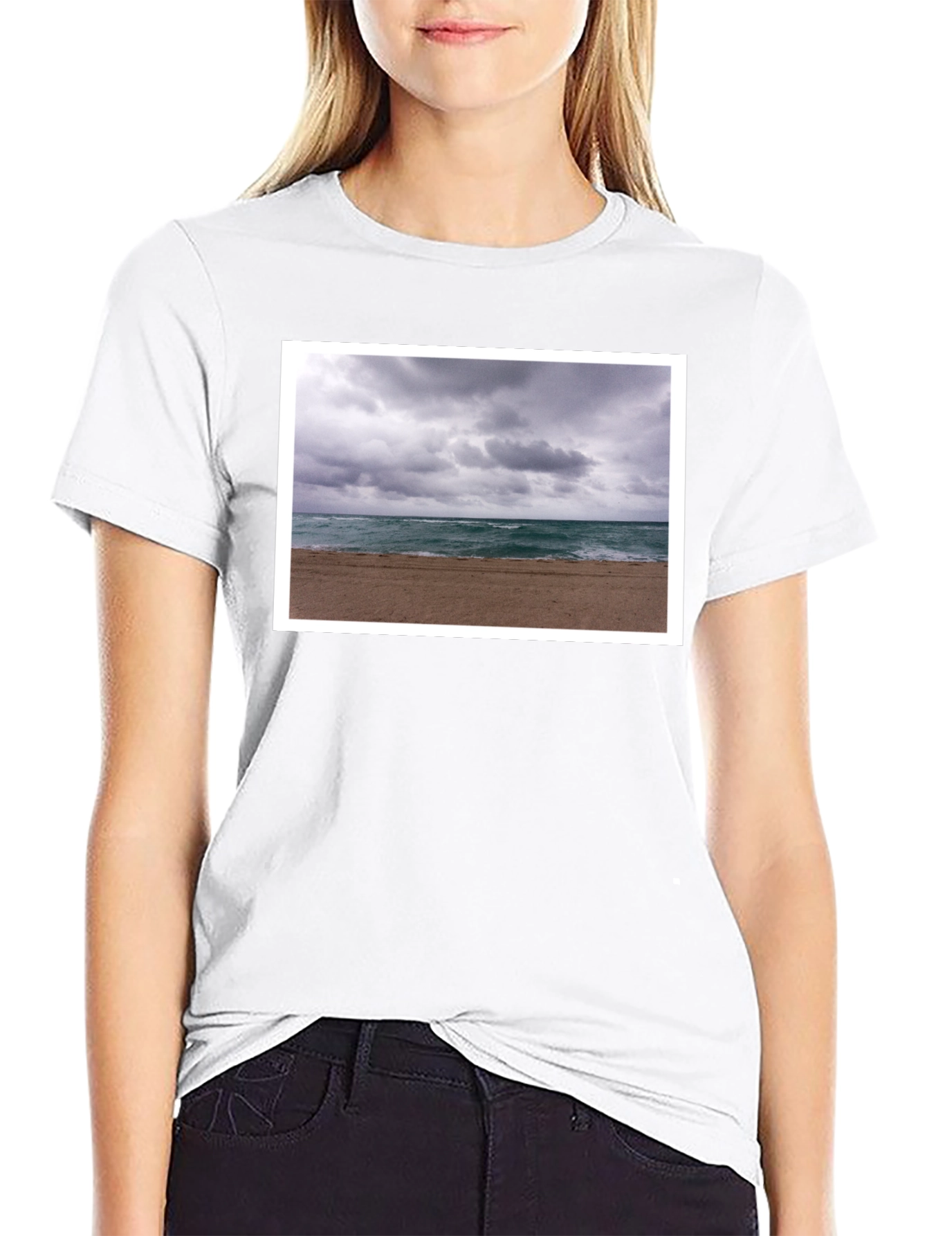Stormy Beach Graphic Tee - Black Cotton T-Shirt