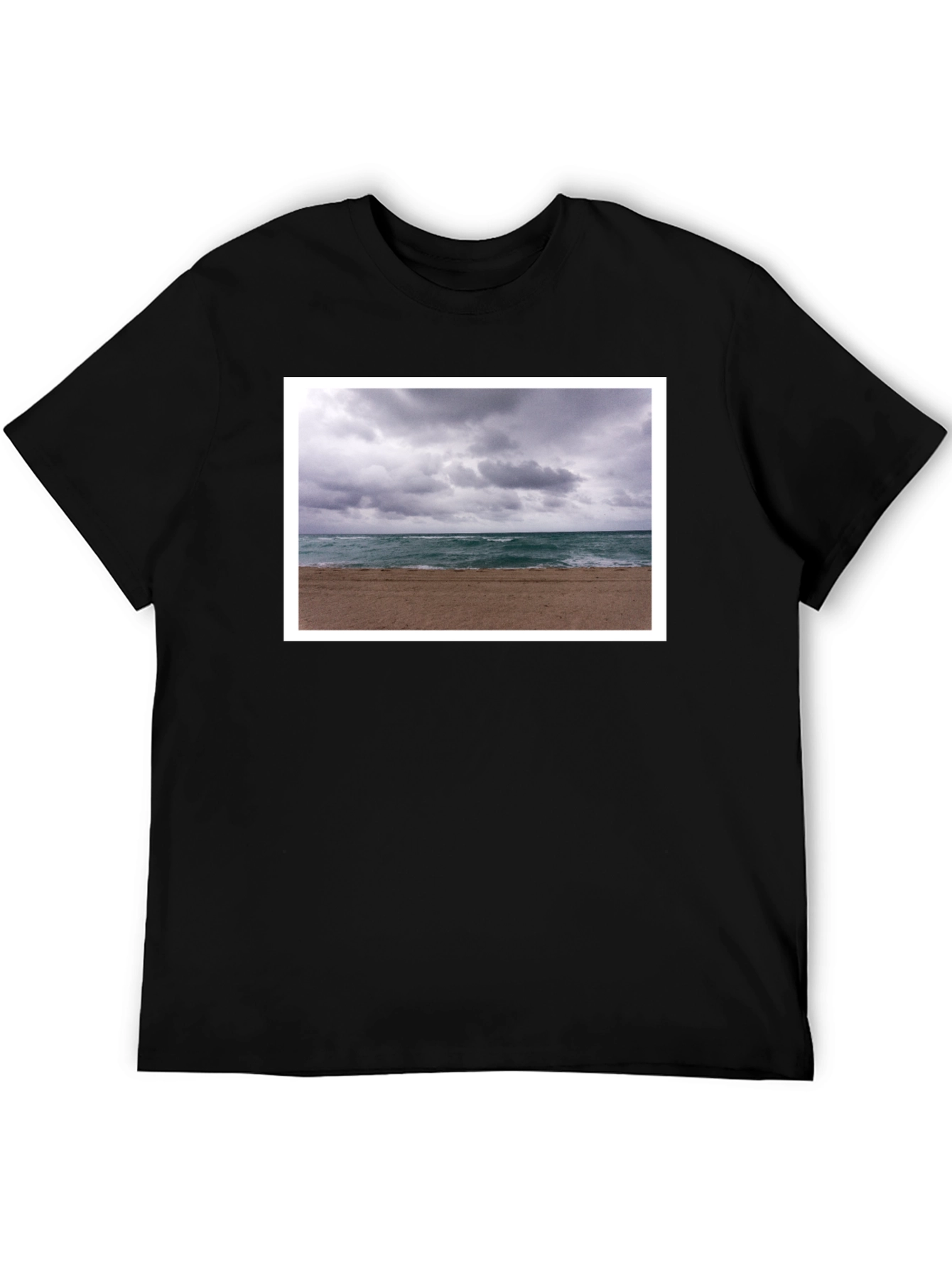 Stormy Beach Graphic Tee - Black Cotton T-Shirt