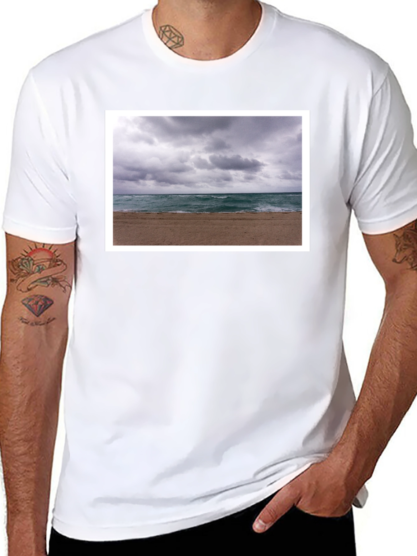 Stormy Beach Graphic Tee - Black Cotton T-Shirt