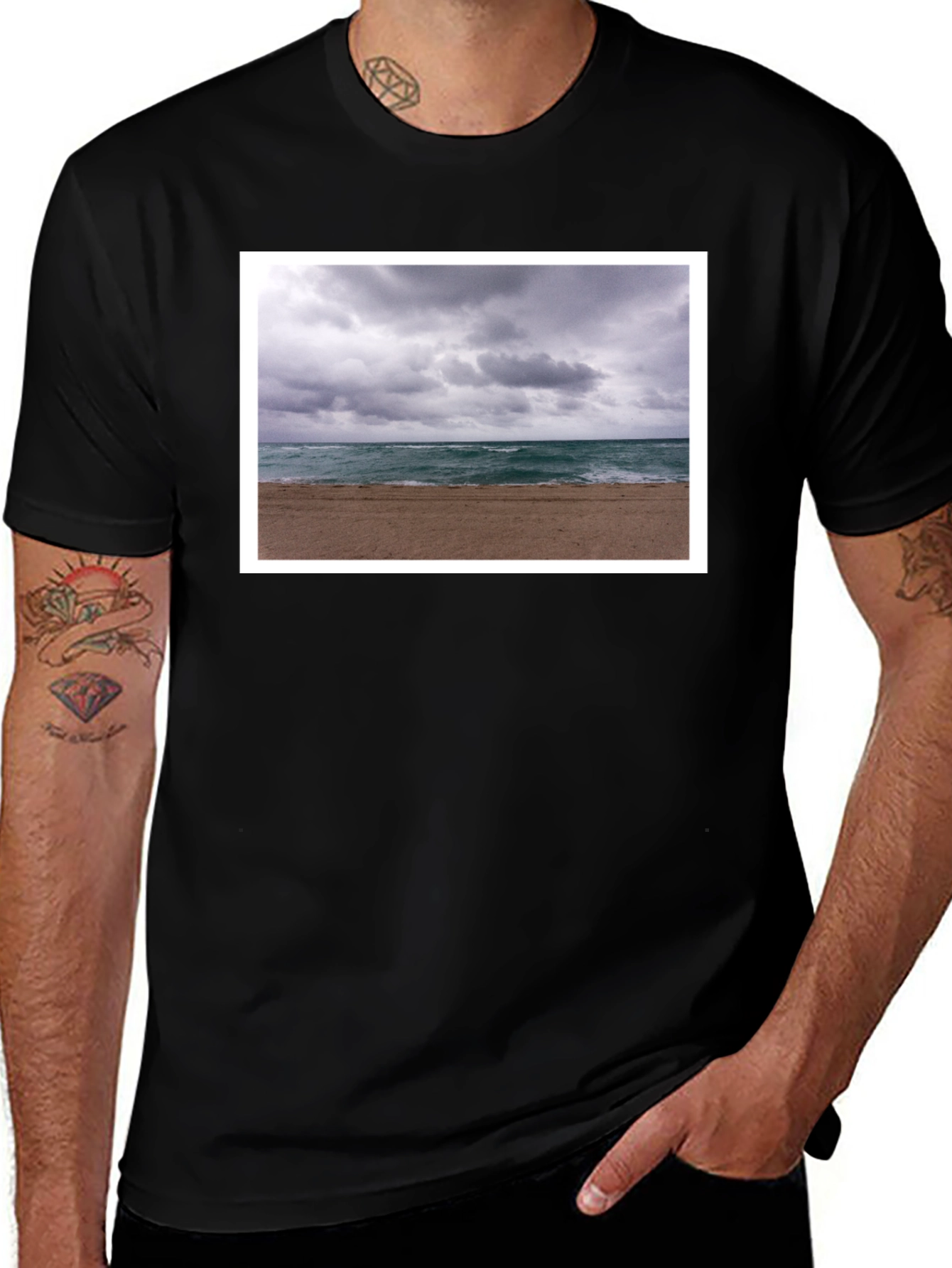 Stormy Beach Graphic Tee - Black Cotton T-Shirt