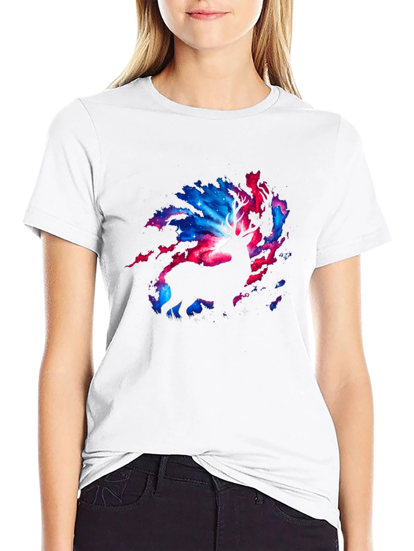 Cosmic Deer Graphic T-Shirt - Black
