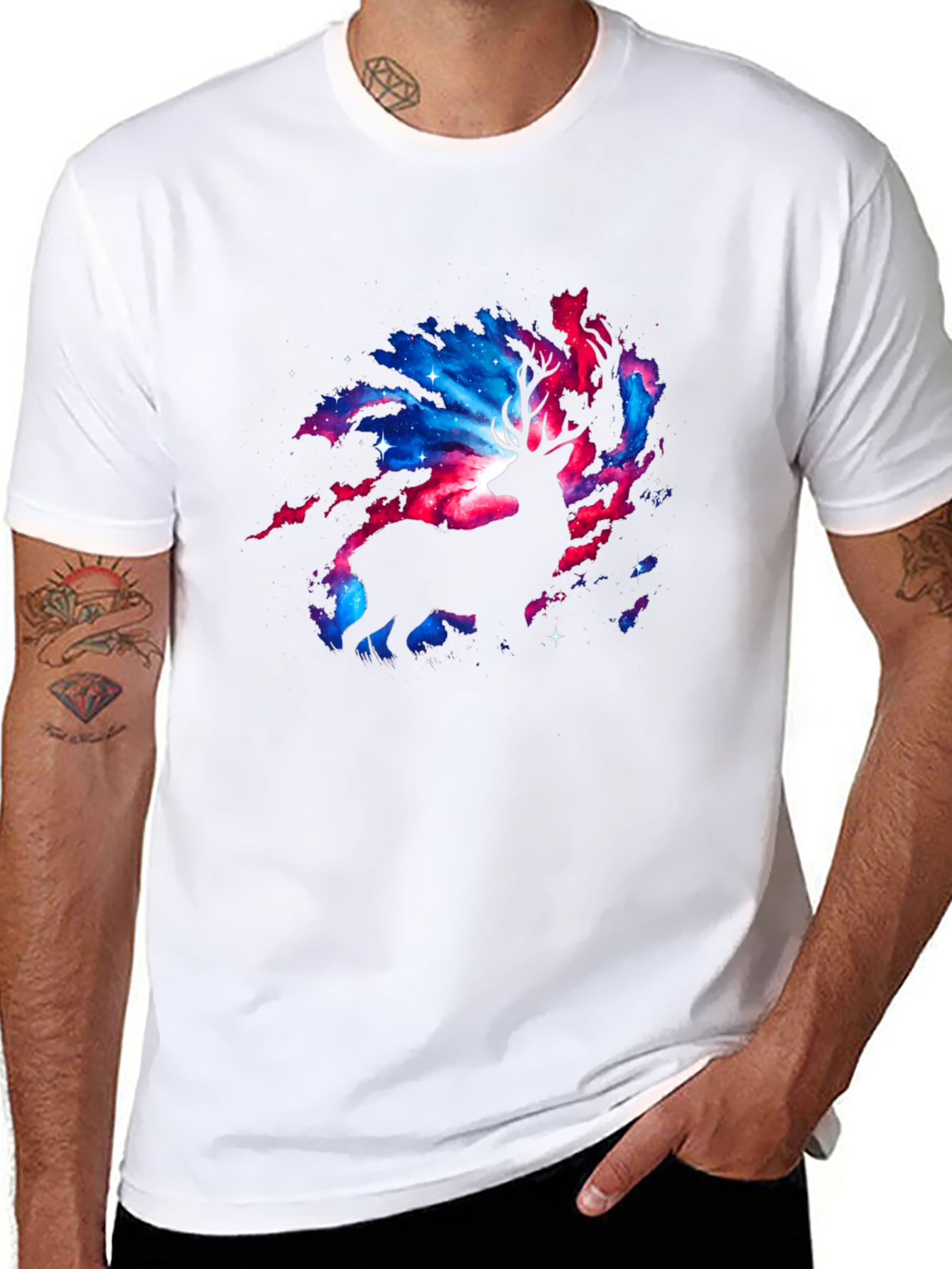 Cosmic Deer Graphic T-Shirt - Black