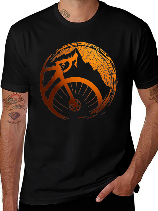 Mens Black Cycling T-Shirt with Mountain Design