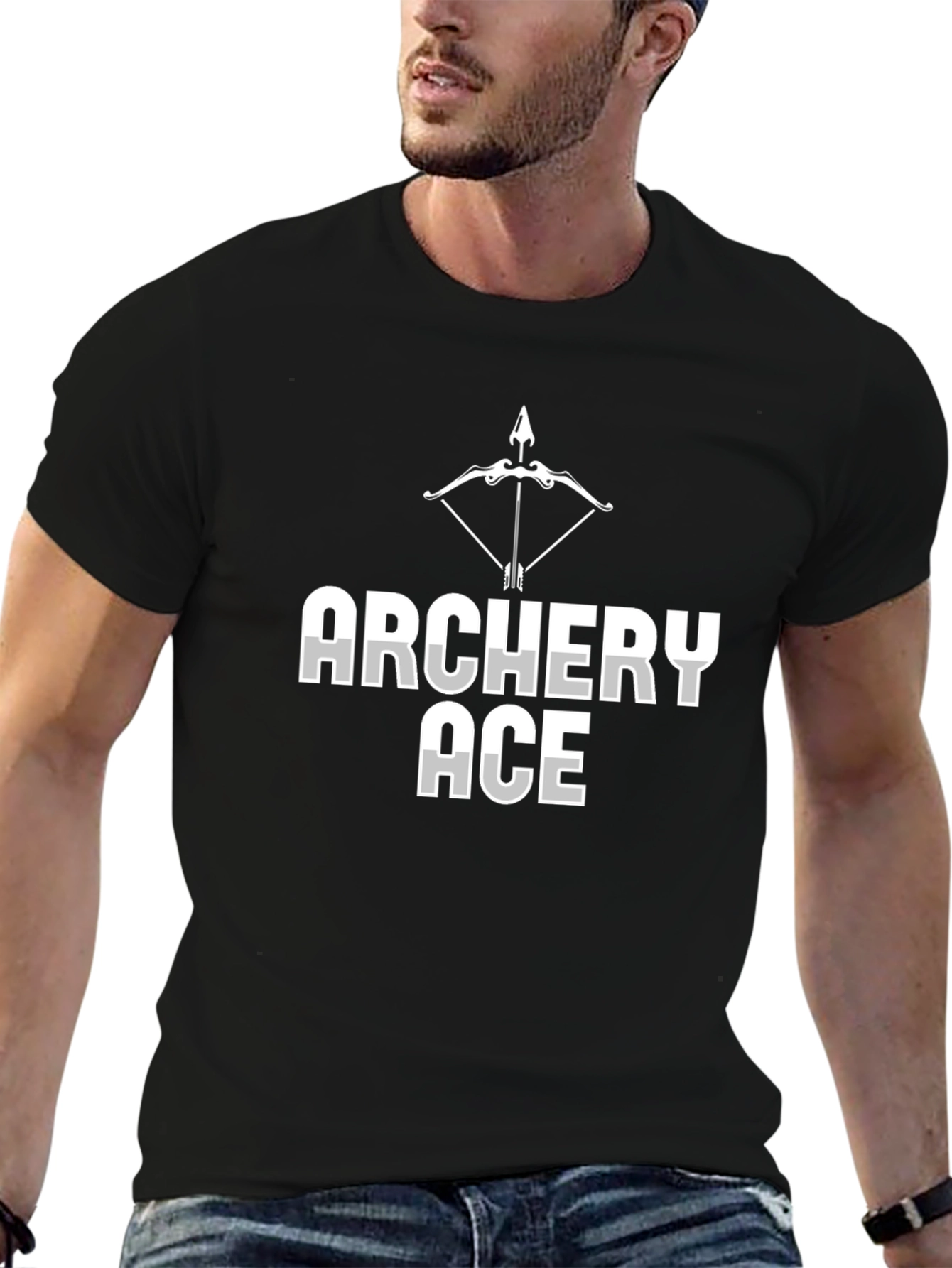 Archery Ace Graphic Tee - Black Crew Neck T-Shirt