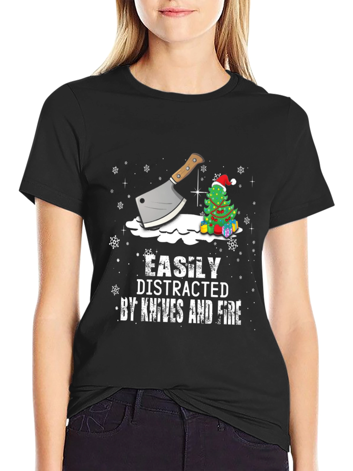 Easily Distracted By Knives and Fire Christmas T-Shirt