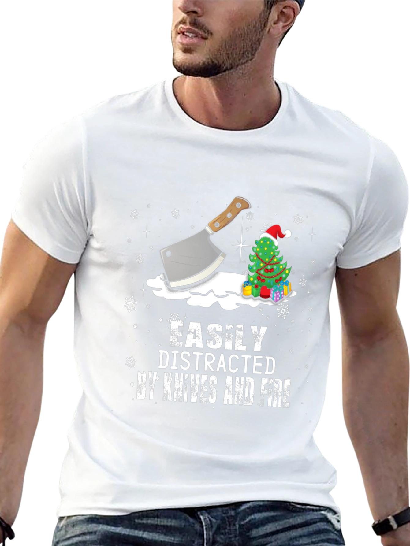 Easily Distracted By Knives and Fire Christmas T-Shirt