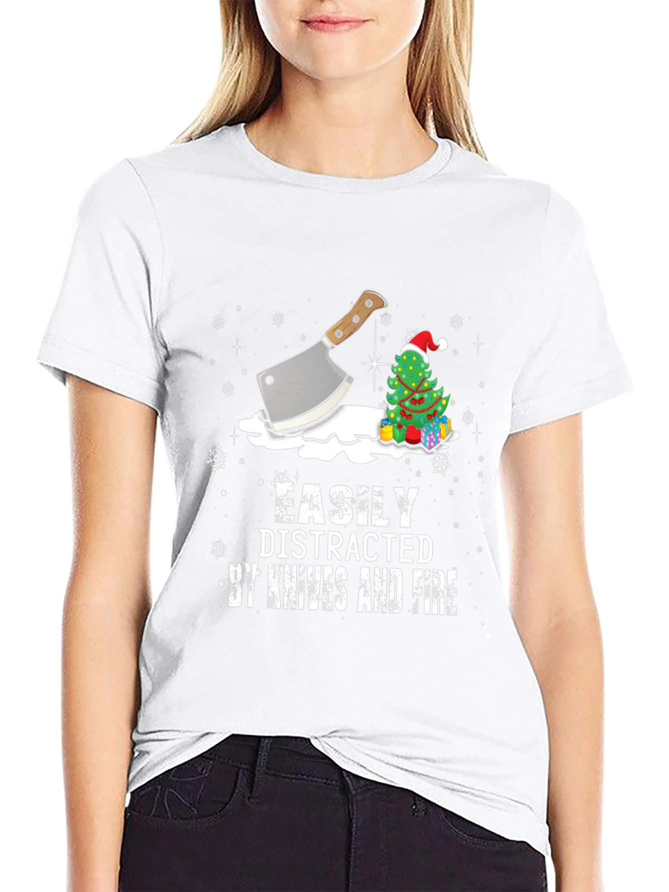 Easily Distracted By Knives and Fire Christmas T-Shirt