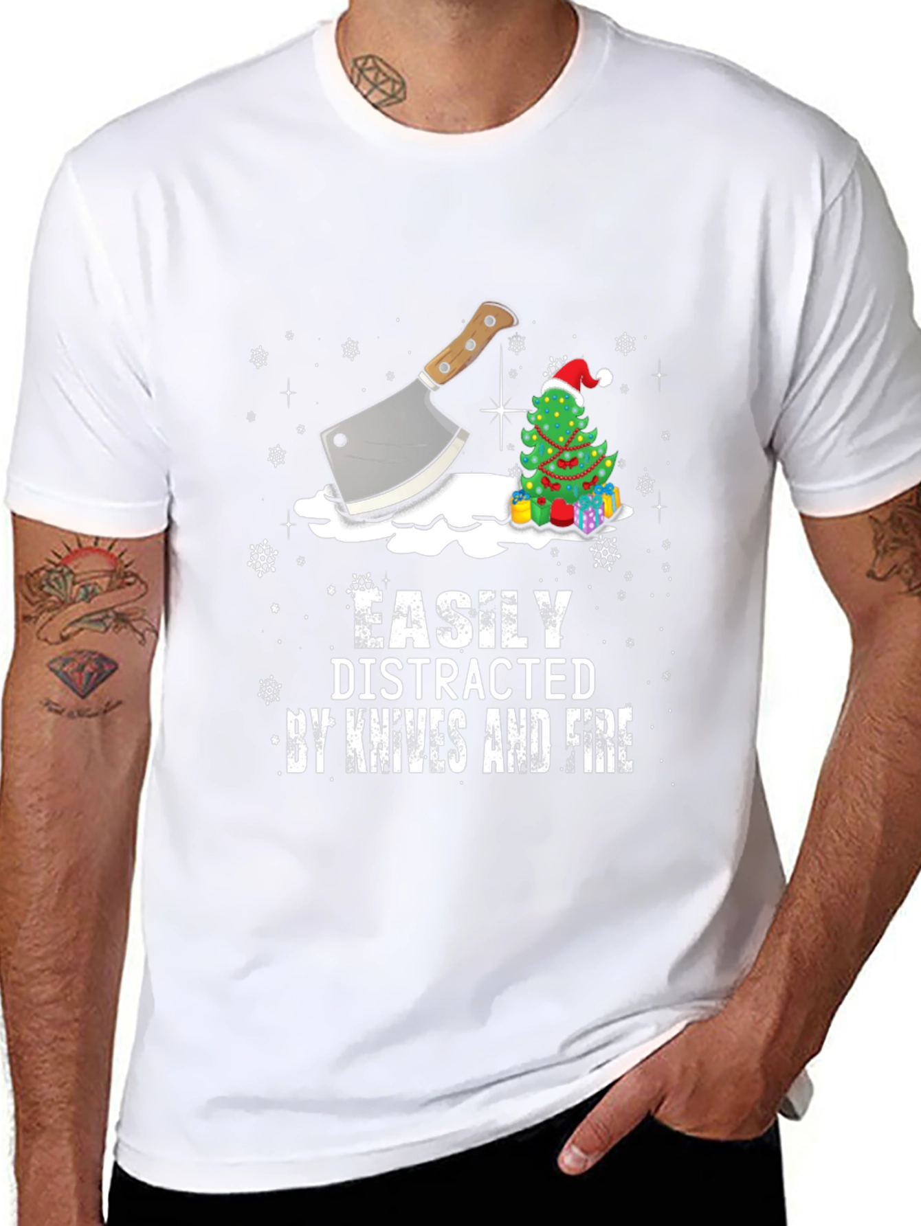 Easily Distracted By Knives and Fire Christmas T-Shirt