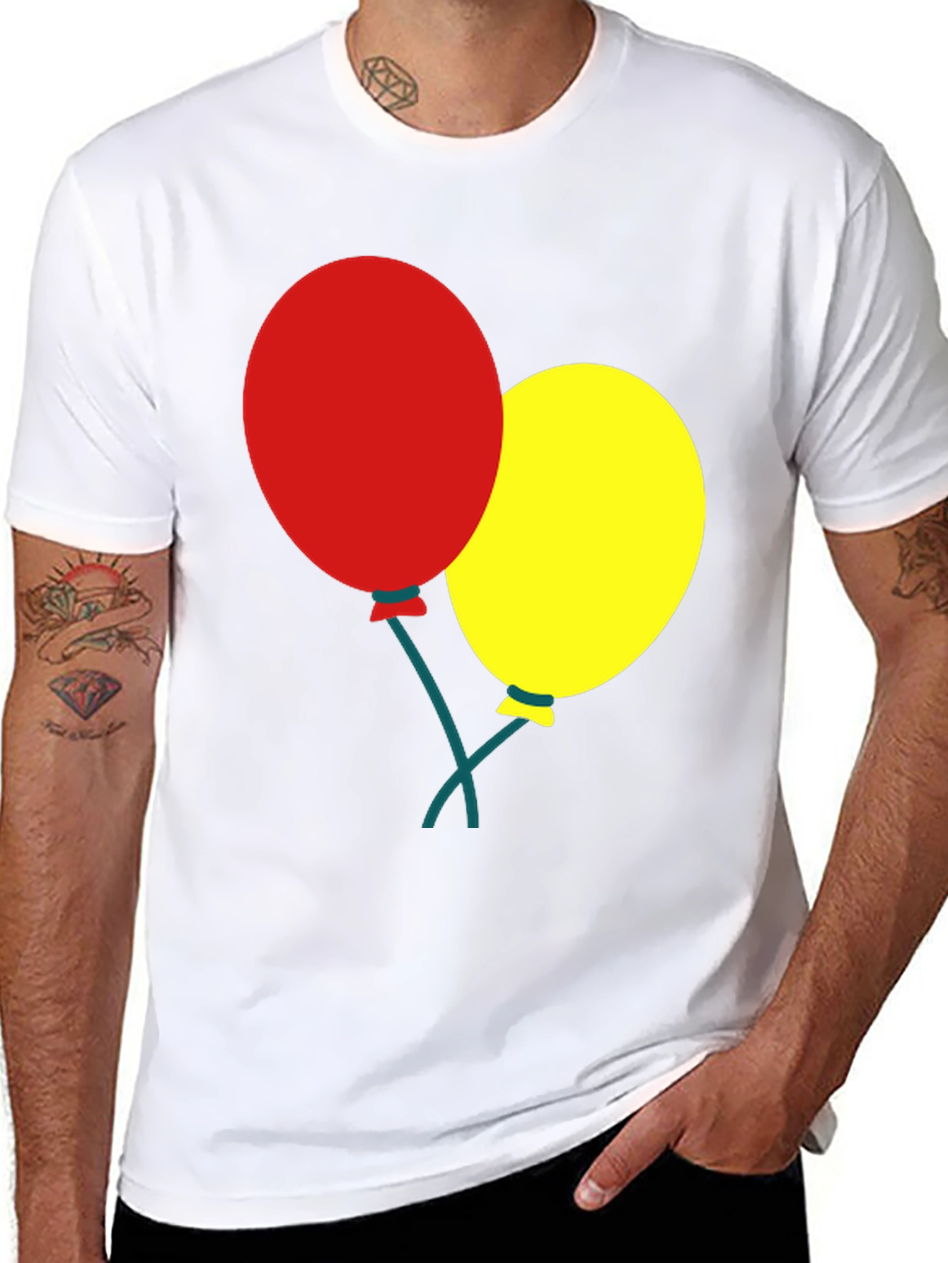 Black T-Shirt with Balloons Graphic