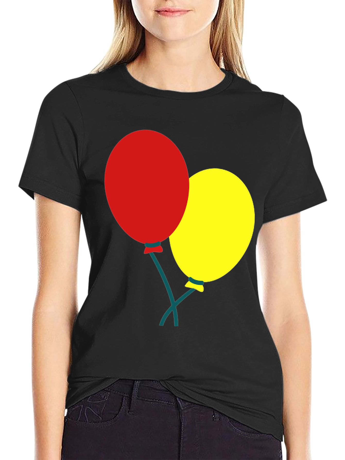 Black T-Shirt with Balloons Graphic