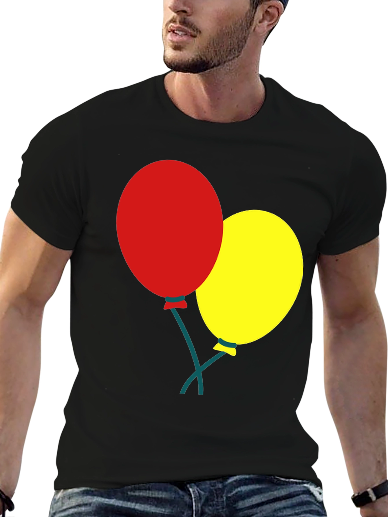 Black T-Shirt with Balloons Graphic