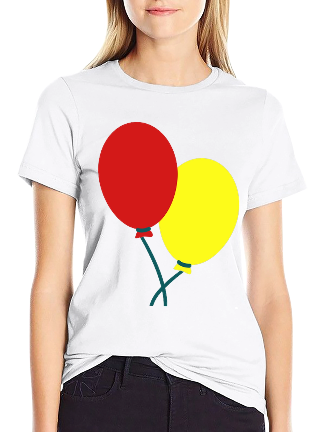 Black T-Shirt with Balloons Graphic