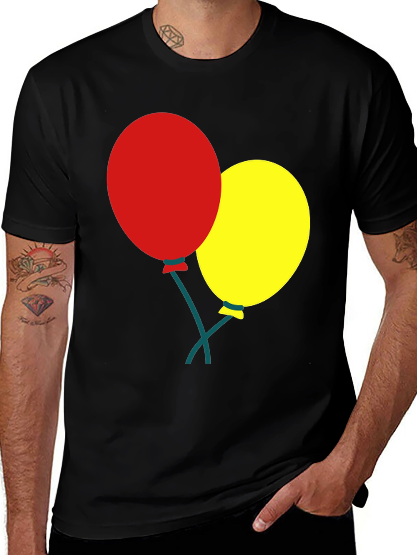 Black T-Shirt with Balloons Graphic