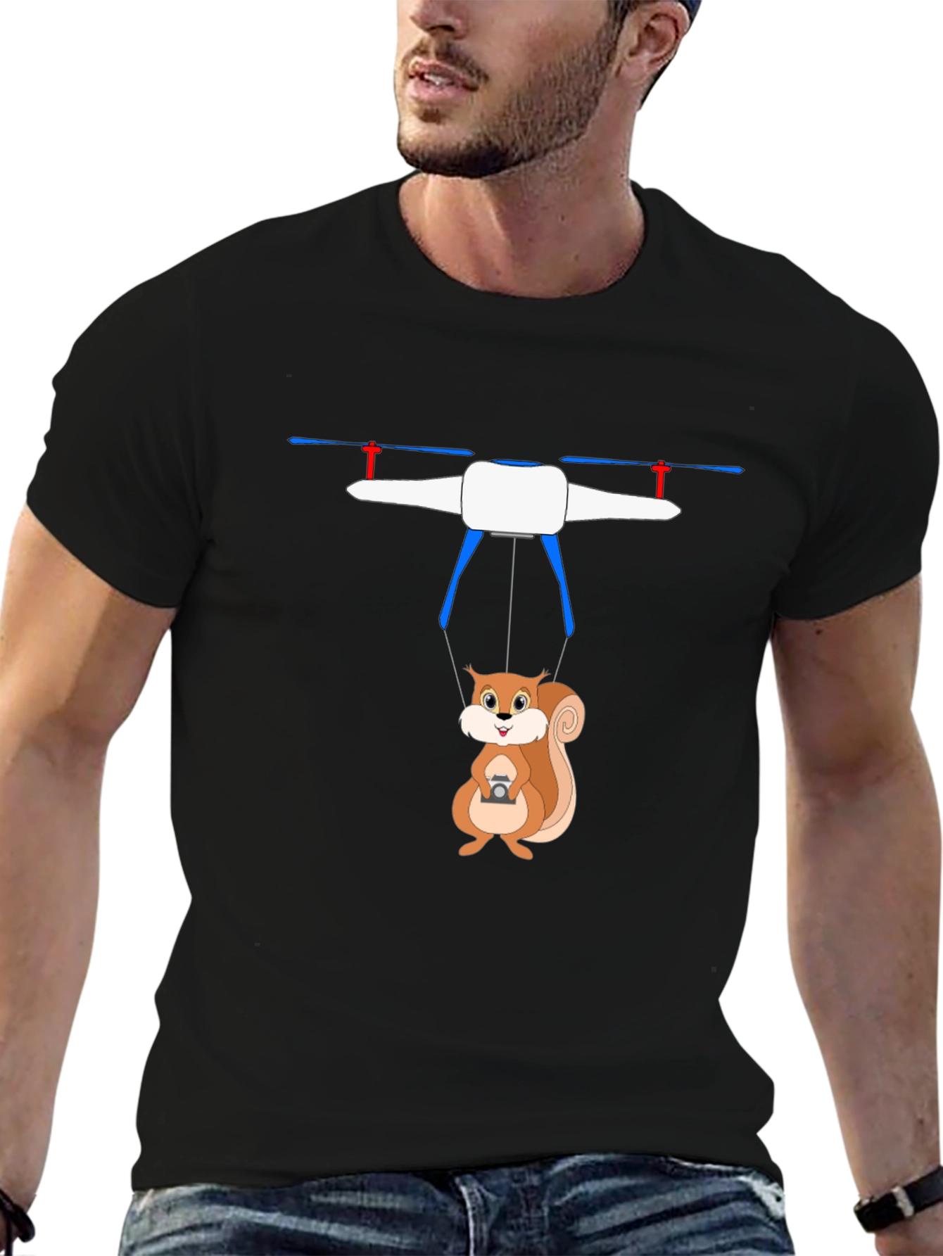 Funny Squirrel Drone Graphic T-Shirt