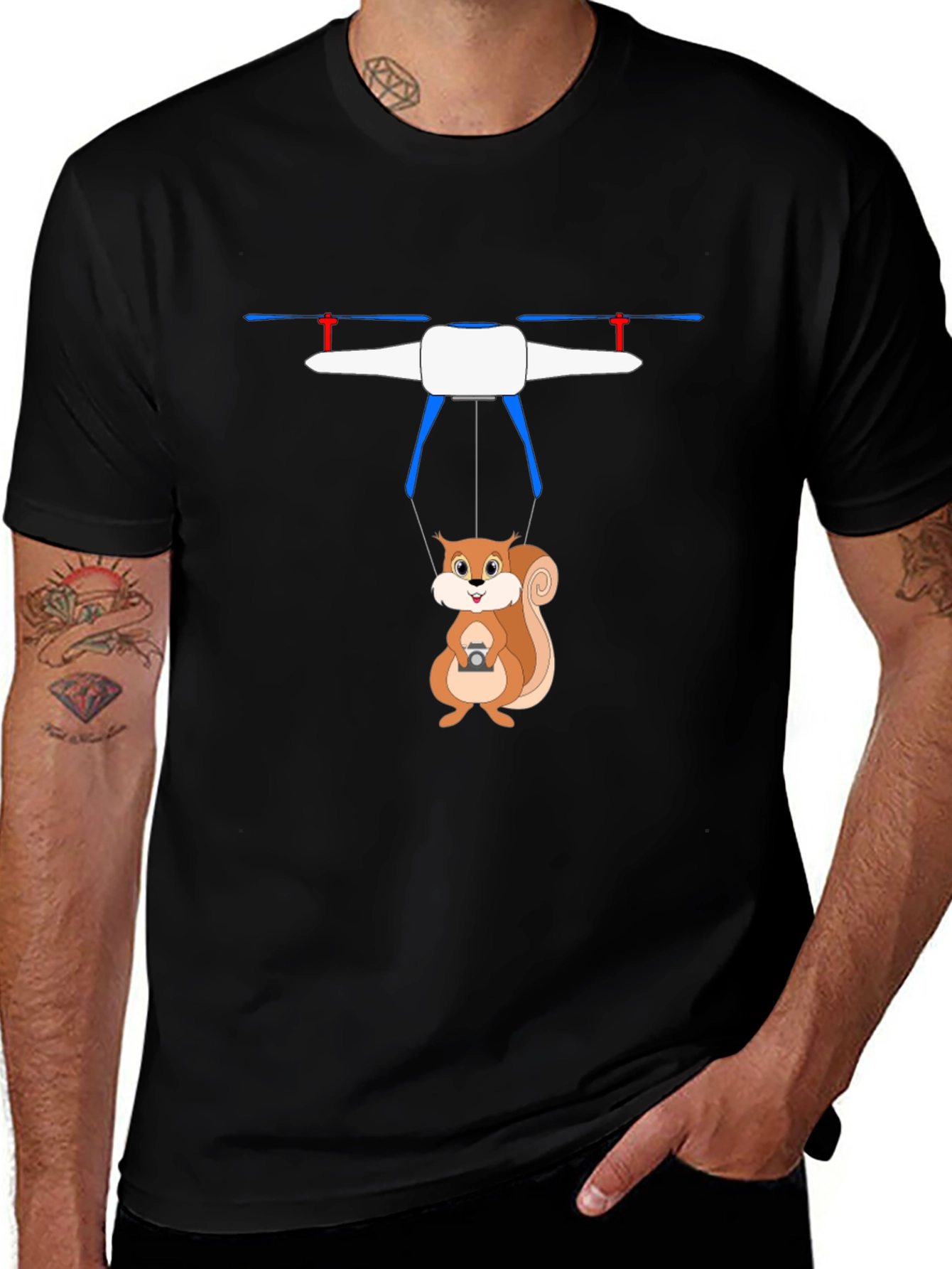 Funny Squirrel Drone Graphic T-Shirt