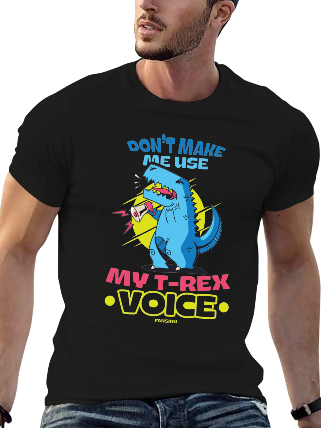 Funny T-Rex Voice Graphic Tee - Black